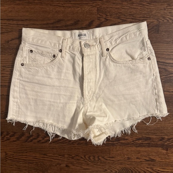 Agolde White Jean Parker Vintage Denim Cutoff Fringe Shorts Size 27 - Picture 7 of 11